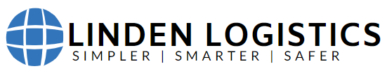 Logo for Linden Logistics. A blue and white globe graphic sits left of the bold text "LINDEN LOGISTICS," with the tagline "SIMPLER | SMARTER | SAFER" in smaller letters below.